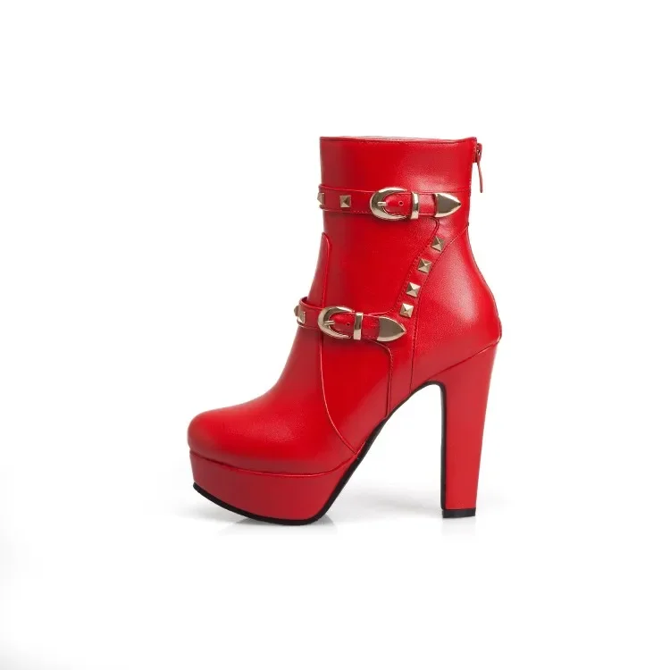 Oversize Large size Big Size boots women shoes ankle boots for women ladies boots Rivet buckle heel