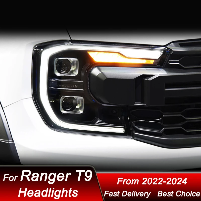 Car styling Headlights For Ford Ranger T9 2022-2024 new style full LED Auto Headlamp Assembly Projector Lens Accessories Kit