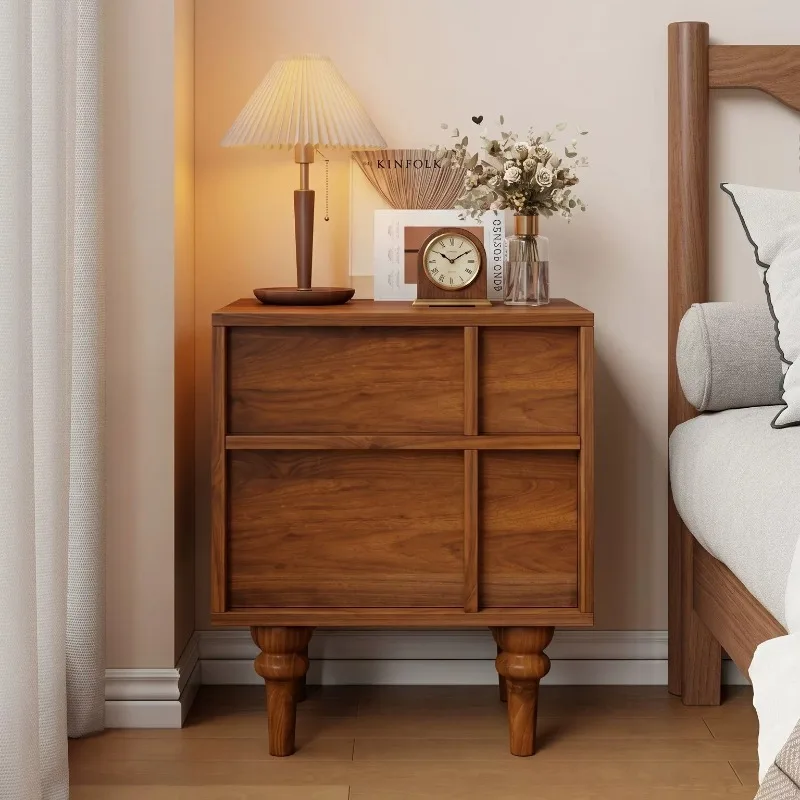 Europäische dunkelbraune Nachttische mit Stauraum, klassischer, platzsparender Nachttisch aus Holz, schmal, einzigartig, Mesitas De Noche Furniture Home