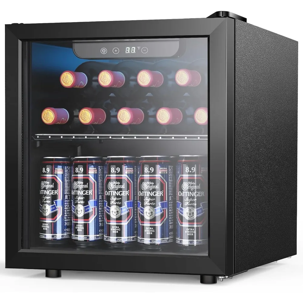 Beverage Refrigerator Cooler 1.3 Cu.Ft, 12 Bottle 55 Can - Mini Fridge with Glass Door for Beer Drinks Wines