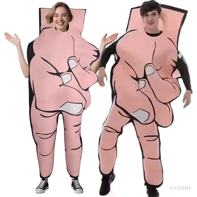 

Funny Halloween Adult Gesture Costumes For Men And Women Two-finger Upward Sponge Jumpsuit Couple Human Scissor Hand Costume