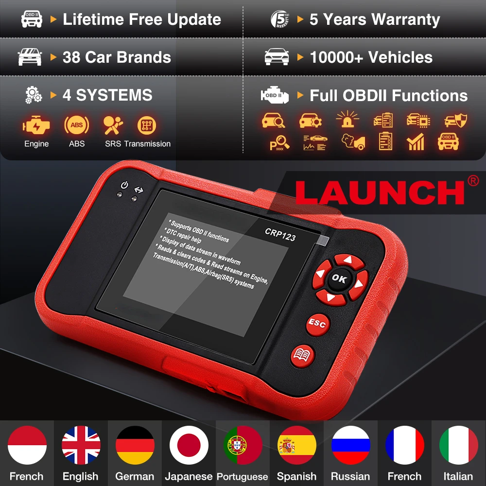 LAUNCH X431 CRP123 OBD2 Professional Automotive Scanner Engine ABS SRS AT Code Reader Car Diagnostic pk Launch Creader VII Plus