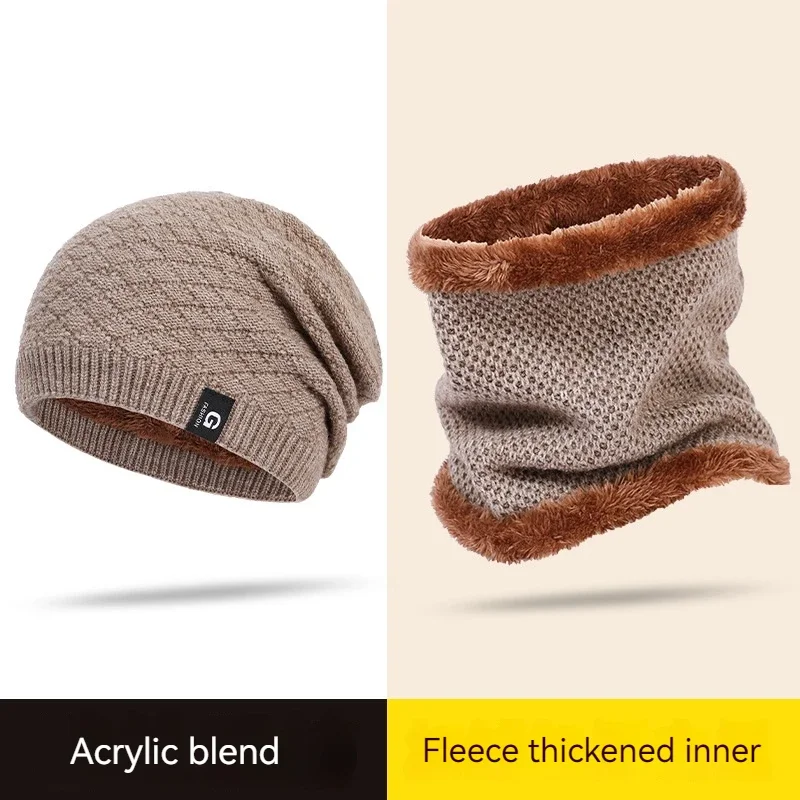 

Winter Hat Scarf Set Man Women Fashion Knitted Fleece Hat Beanie Warm Thickened Ear Protection Acrylic Snood Scarf Bonnets Set