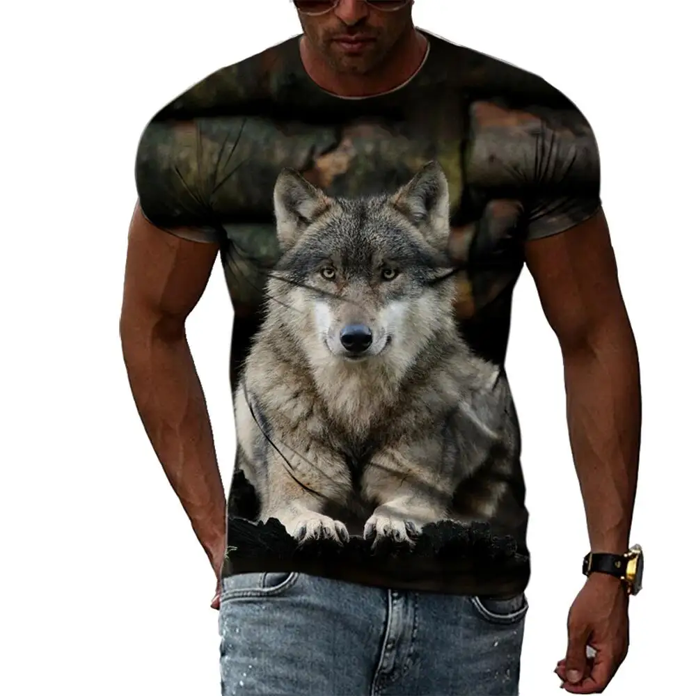 

Summer The Wolf Pattern Men's T-shirt Hip Hop 3D Print Personality Neck Short Sleeve Fashion Clothes