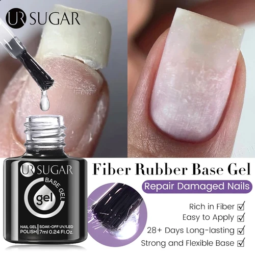 Imagen 1 del producto UR SUGAR-Gel Base de fibra de goma para uñas rotas, fibra de vidrio reparada, transparente, de construcción UV, barniz para remojar, 7ML