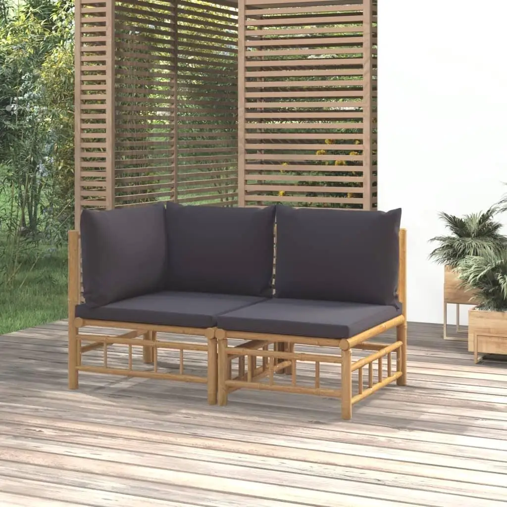 

Bamboo Garden Lounge Set with Dark Grey Cushions Outdoor Furniture Comfortable Seating for Patio Balcony Deck