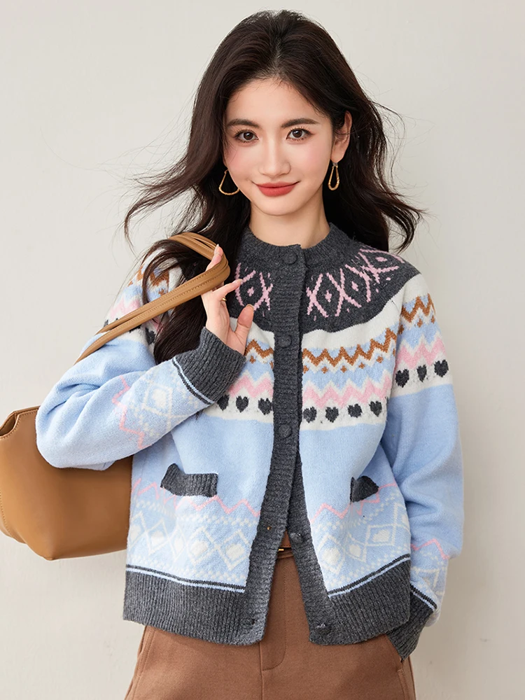 Dzianinowy kardigan z dekoltem w kształcie litery O, damski, jesienno-zimowy, leniwy styl, sweter z długim rękawem, na co dzień, wszechstronna dzianina