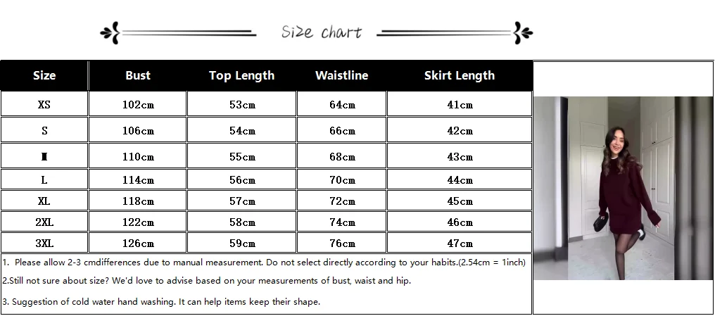 2024 herbst Winter Zwei Stück Set Kleid Frauen Gestrickte Rock Set Casual Vielseitig Lange Ärmeln Pullover Top Und Mini Rock Outfit – Detail 1