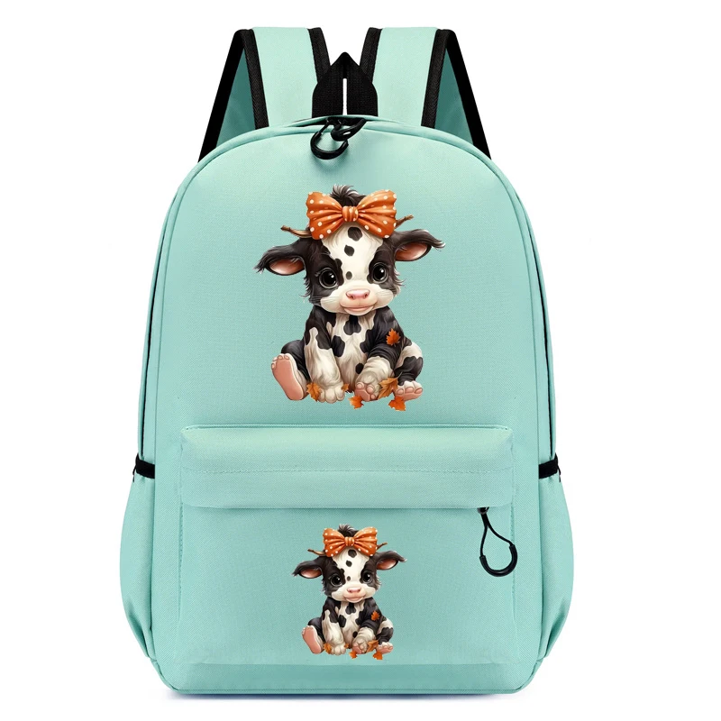 Mochila de dibujos animados para niñas, morral escolar con estampado de vaca, vaquero, Anime, guardería