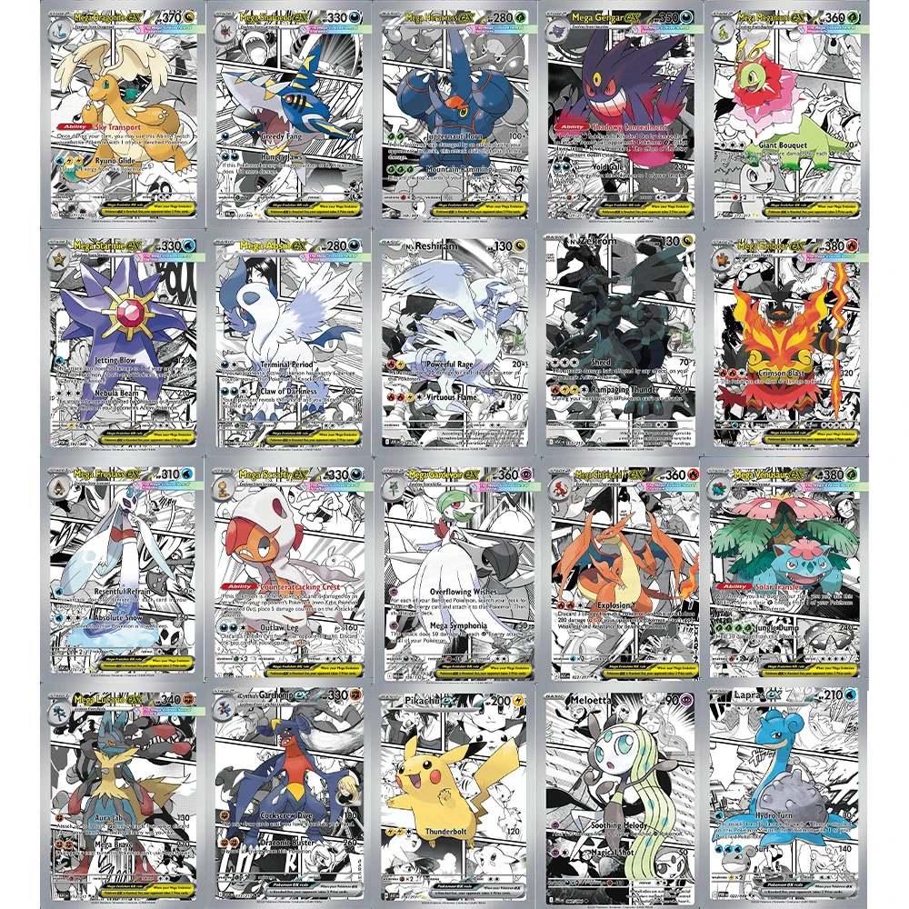 

Full 22-PCS Set Manga Series PTCG PKM Card Comic Style DIY Rare Card Classic Game Anime Collection HoloFoil Card Real life Cards