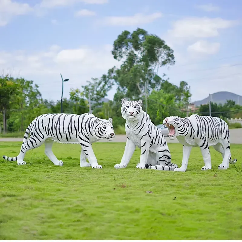 China Factory Manufacture Life Size Resin lion Statue Fiber Glass tiger Sculpture for Outdoor Garden Decoration