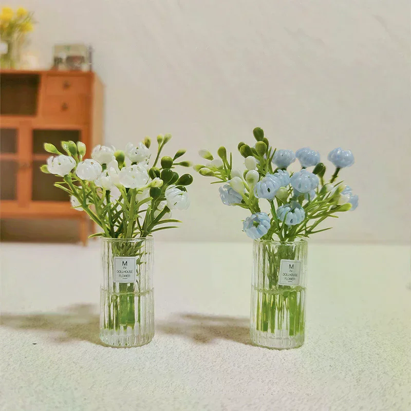 Ramo en miniatura para casa de muñecas 1:12, plantas en macetas, mesa de flores, modelo de bonsái verde para decoración de casa de muñecas, juguetes para juego de imitación para niños