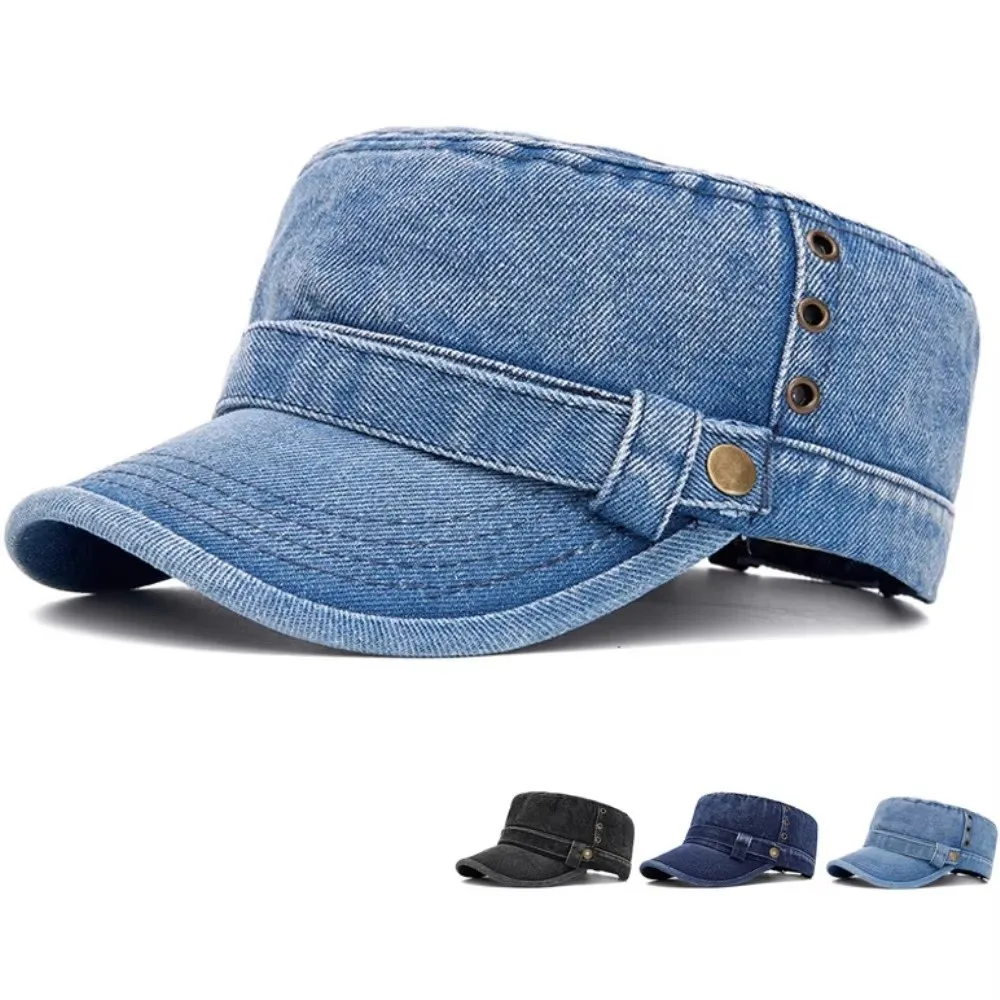 Practical Cotton Material Baseball Cap Adjustable Size Unisex Fit Cadet Cap Denim Fabric Visor Design Peaked Cap For Men