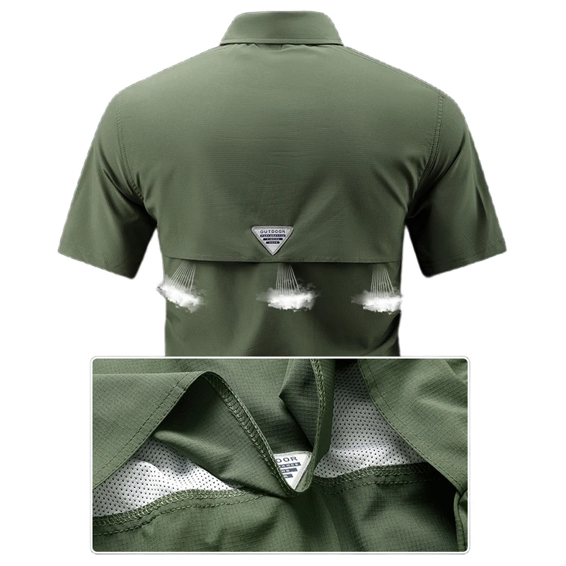 Men Tactical Short Sleeve Shirt Men Cargo Work Shirts Summer Breathable Quick Dry Multi-pocket Hiking Fishing Outdoor Shirts