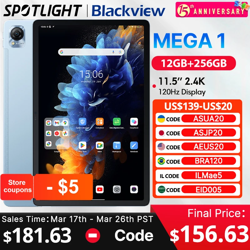 Blackview mega 1 tablets 11.5 "2.4k 120hz display 50mp câmera 12gb 256gb 8800mah 33w carregamento widevine l1 android pad pc