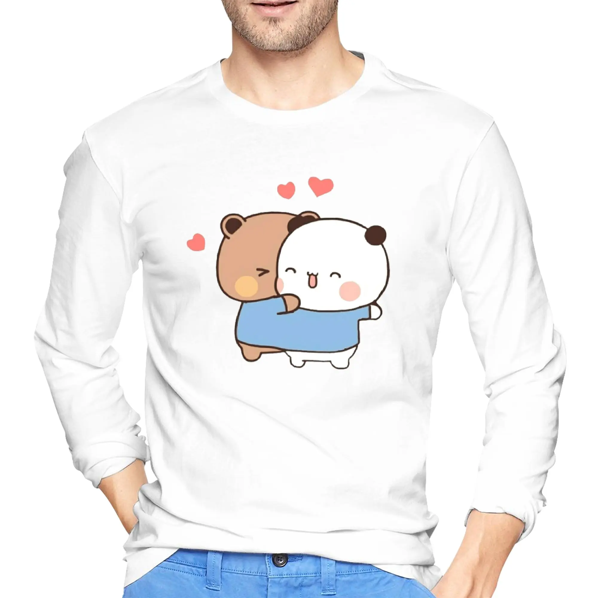 

Мужская футболка с длинными рукавами Bear and Panda Bubu Dudu Balloon, дышащие футболки с круглым вырезом, весенние и осенние мужские топы