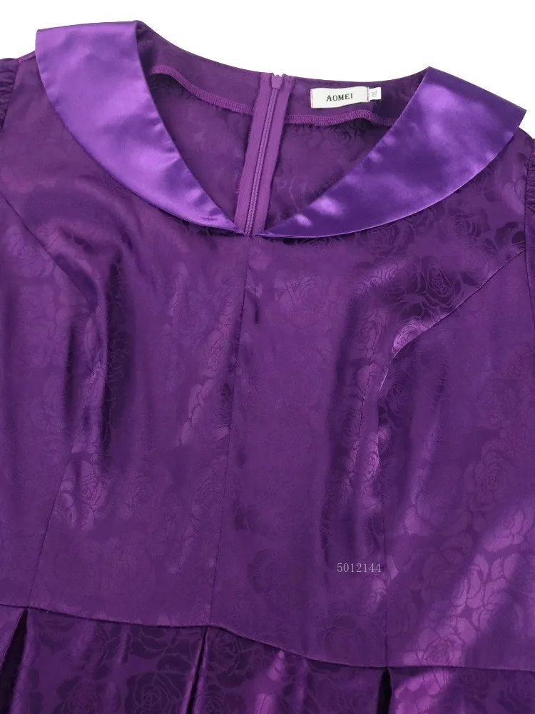 여성 고급스러운 샤이니 자카드 새틴 미디 드레스 턴다운 칼라 랜턴 소매 플리츠 우아한 이브닝 파티 웨딩 게스트 가운