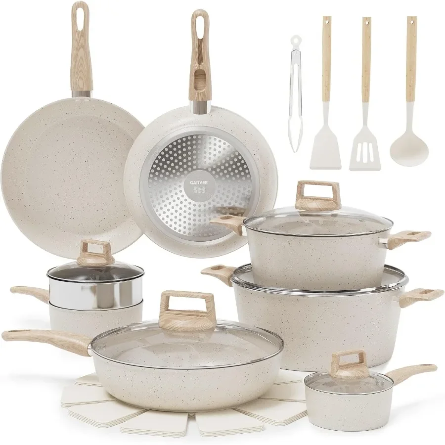 Ceramic Non-Stick Pots and Pans Cookware Set, Healthy Ceramic Coating Kitchen Cooking Set, Scratch Resistant Compatible with All Stovetops for Home Use