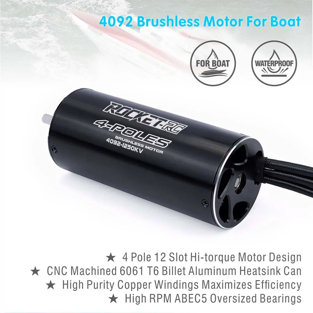 

Rocket-RC 4092 1250KV 1520KV Бесщеточный двигатель Водонепроницаемая куртка водяного охлаждения 40L для 1000 мм (или выше) RC лодка модель автомобиля часть