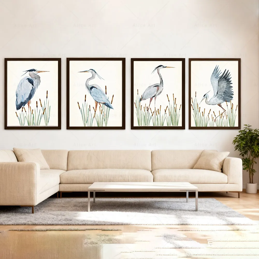 Watercolor Heron Print Bird Wall Art Poster Seabird Canvas Painting Birds Botanical Picture Nautical Art Coastal Home Wall Decor