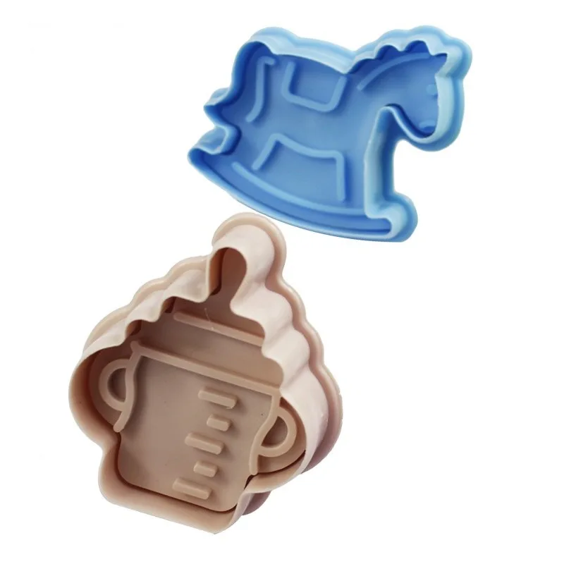 4pcs Baby Toys 3D Baby Stroller Trojan Horse Bottle Shape Cookies Mold Biscuit Stamp Gift Toast Mold Fondant Decorating Tools