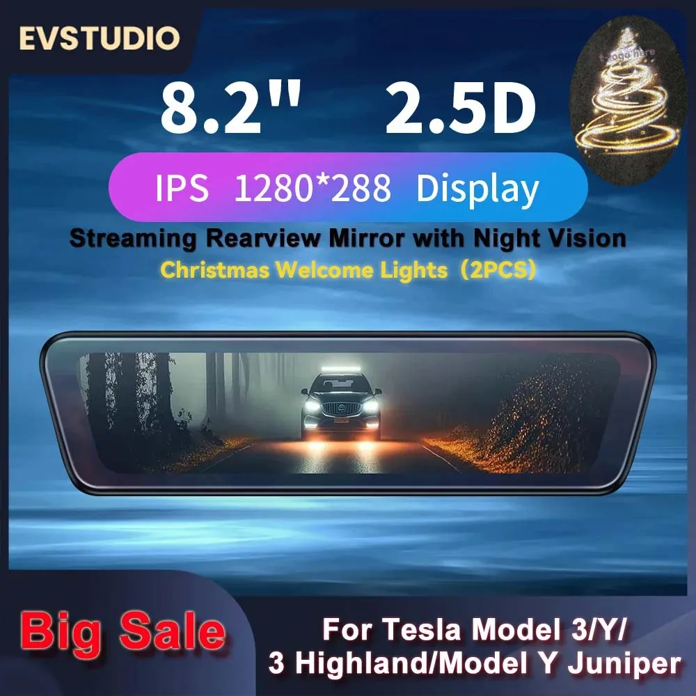 

Для Tesla Model 3 Highland Y Juniper, потоковое зеркало заднего вида, рекордер, видеорегистратор, 8,2 дюйма, переднее зеркало заднего вида, ночное видение