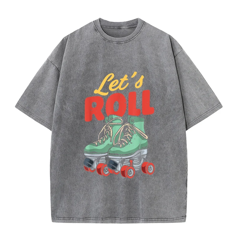 Let's Roll Roller Skating Skate Retro Vintage 70s 80s T-Shirt T Shirt Homme Men's Shirts Men Clothing Full Figured Unisex Funny
