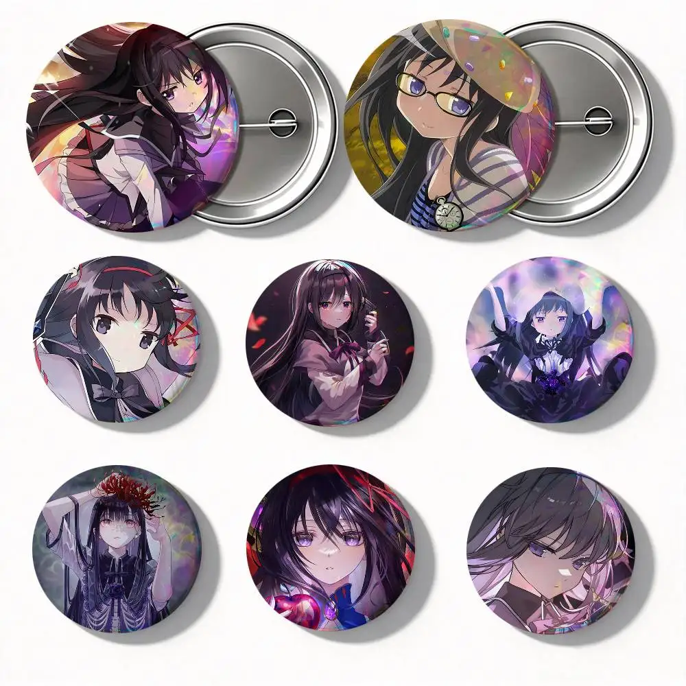 Cartoon Girl Homura Akemi Round Badge Creative Brooch Clothing Backpack Accessories Lapel Pin
