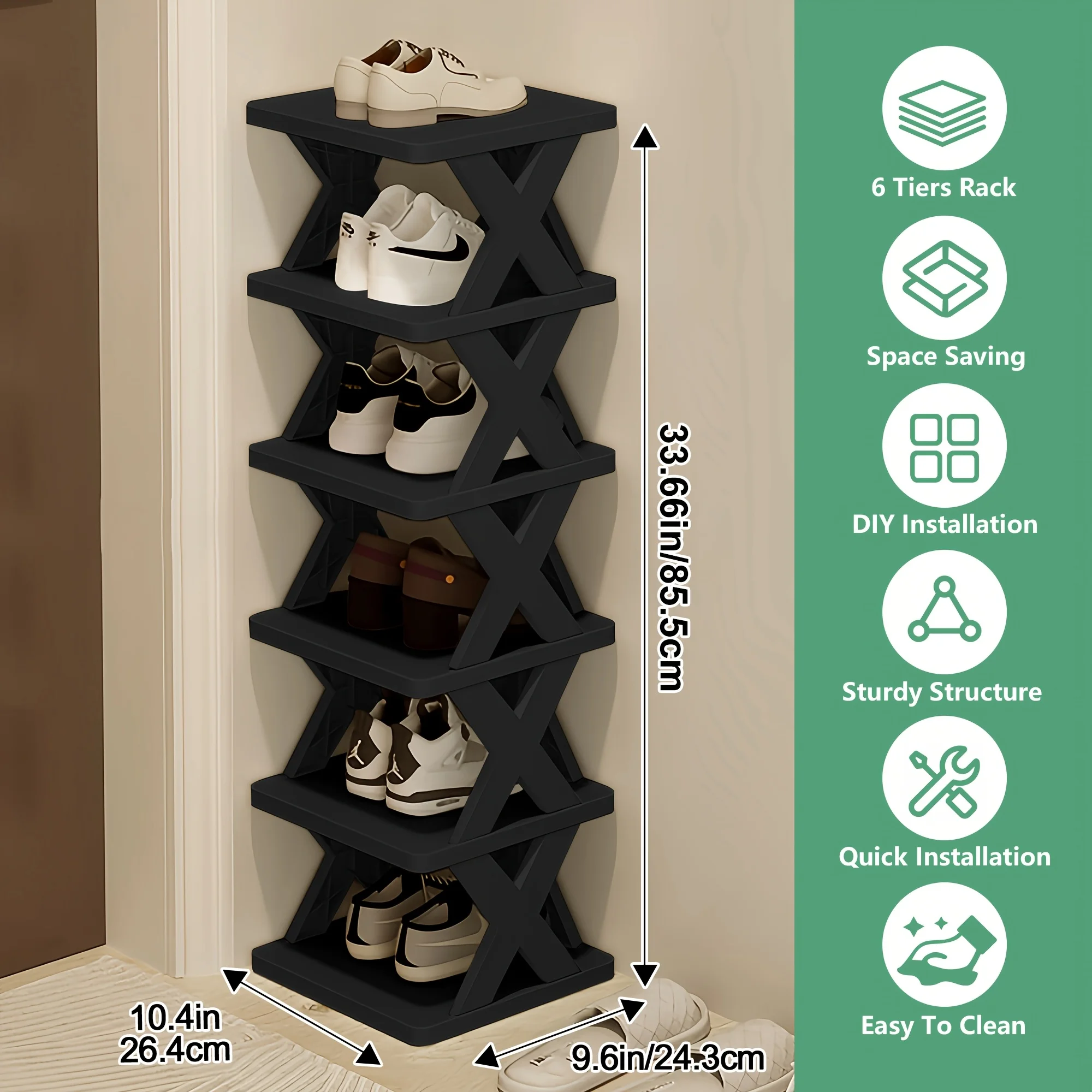 Quick Assembly No Tools Shoe Shelf, Vertical Multi Pair Shoe Organizer for Small Space