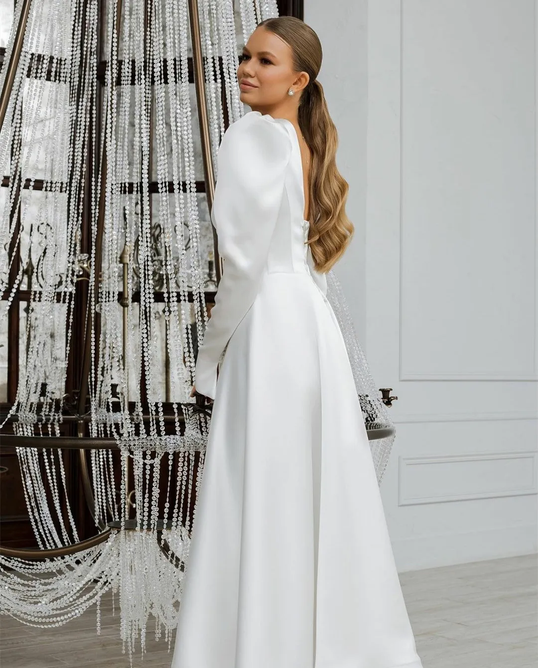 Vestidos de novia largos de satén con escote Corazón y bolsillos, línea A, plisado de marfil, longitud hasta el suelo, cremallera trasera, vestidos de novia para mujer