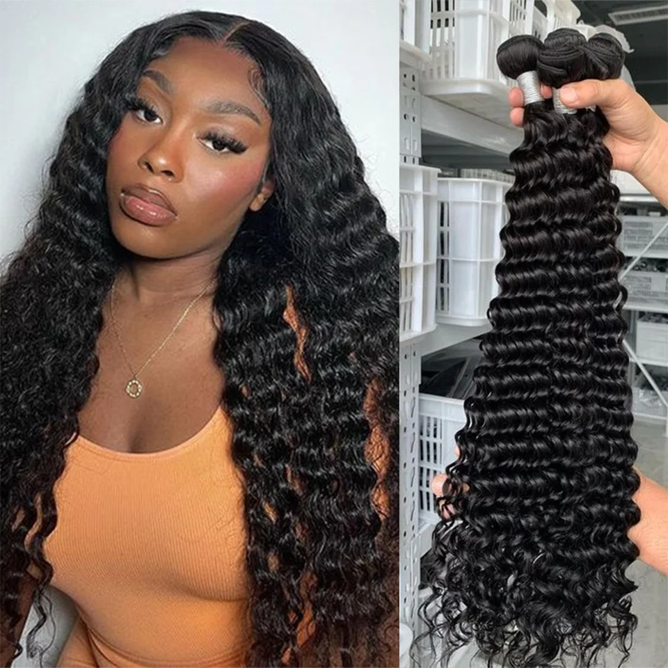 Paquetes de cabello humano brasileño con ondas profundas, 24/26/28 pulgadas, 100% humano 2