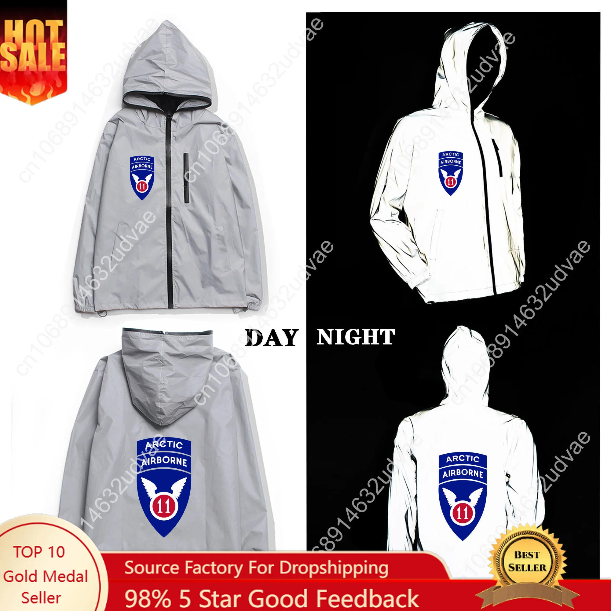 Parche de la 11.a División Aerotransportada, chaqueta reflectante de árticos, abrigo para hombre y mujer, chaquetas cortavientos con capucha, Sudadera con capucha personalizada