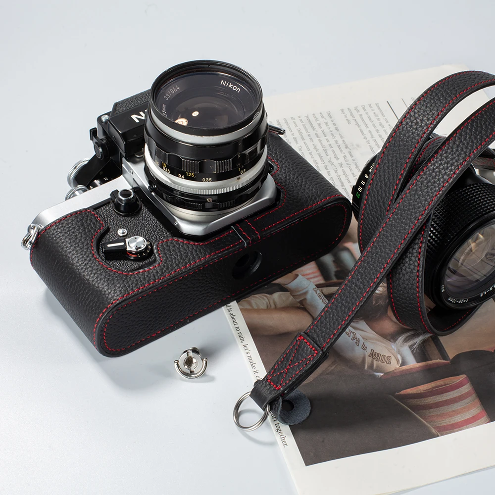 Para Nikon F2 F2S F2A F2AS Funda de cuero para cámara funda protectora hecha a mano de cuero auténtico para cámara media funda