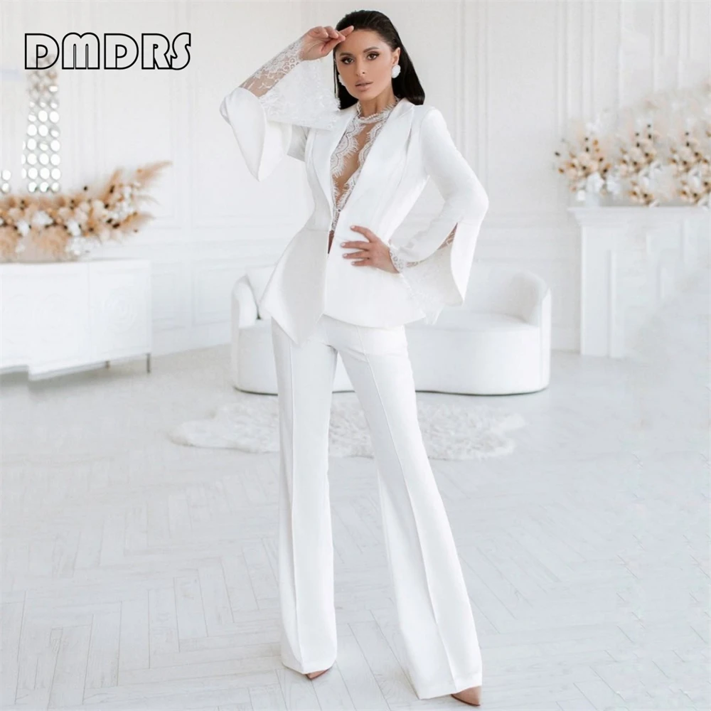 

Fashion Slim Fitting Lace Neck Women's Suit Set, 2 Pieces Blazer Pants Set Formal Tuxedo For Women Plus Size