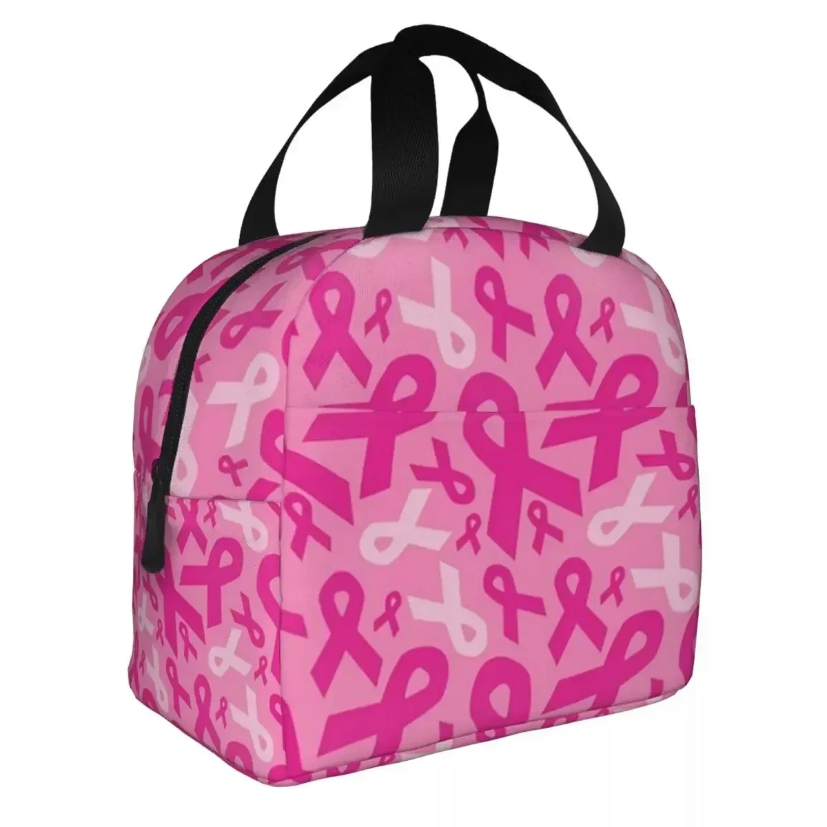 Floral Pink Breast Cancer Awareness Ribbon Thermal Insulated Lunch Bag Women Resuable Lunch Container Children Storage Food Box