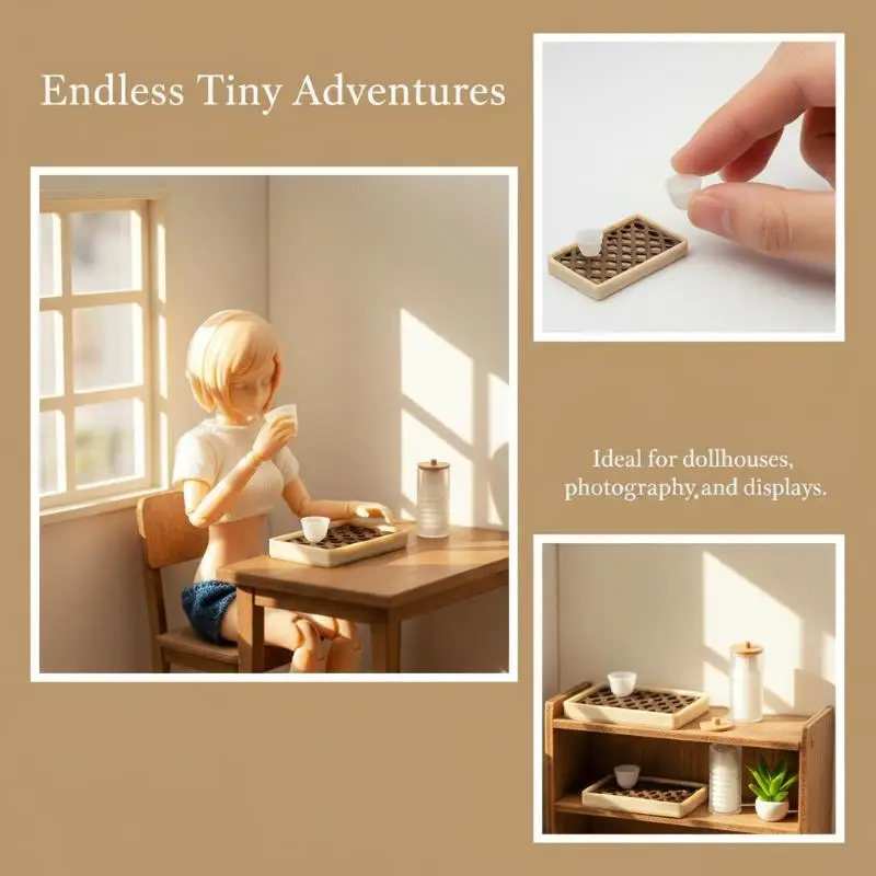 Miniature Tea Tray Set for Dollhouse Creative Home Decor Ideal for Miniature Decoration Accessories view 6