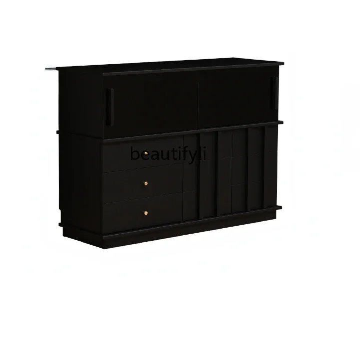 

Retro solid wood wine cabinet against the wall integrated locker household living room storage cabinet