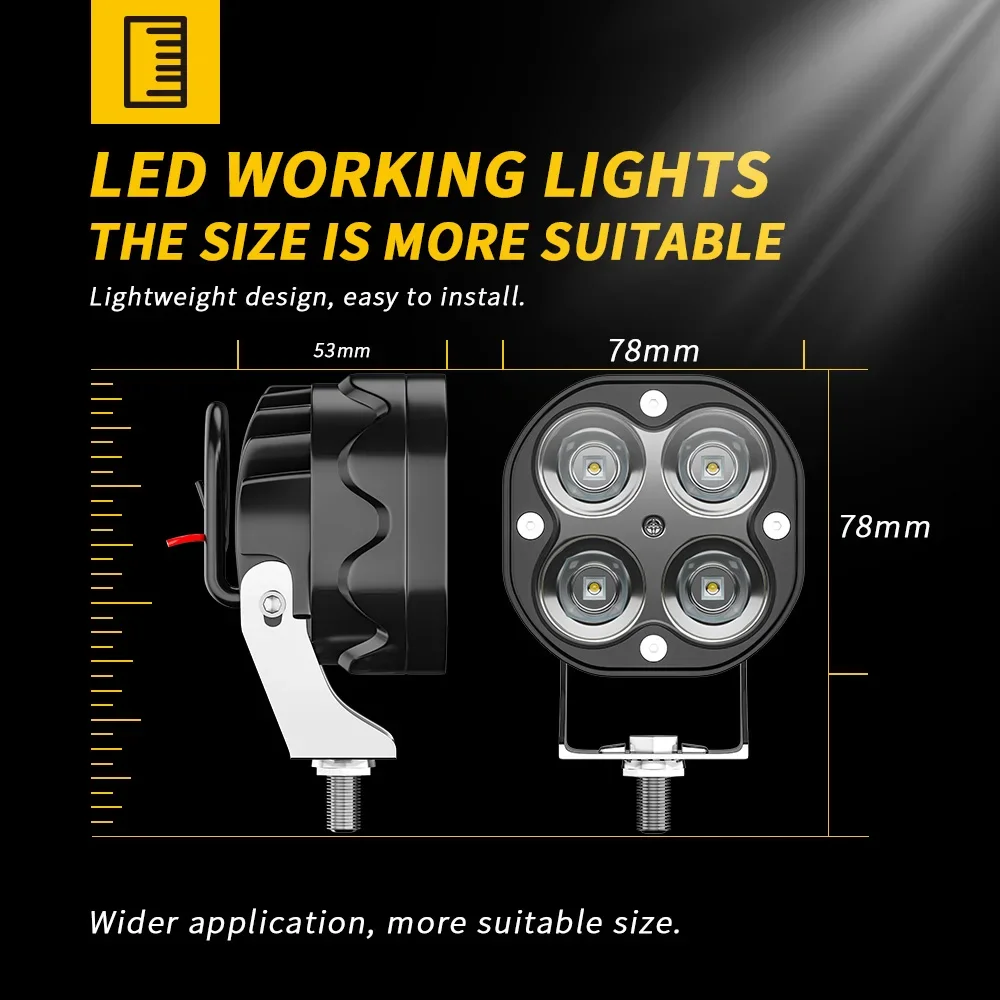 4개 작업등 LED 자동차 전면 안개등 12V 24V 트럭 SUV 4X4 4WD 엔지니어링 헤드라이트 오프로드 LED 사각 헤드램프 9-80V