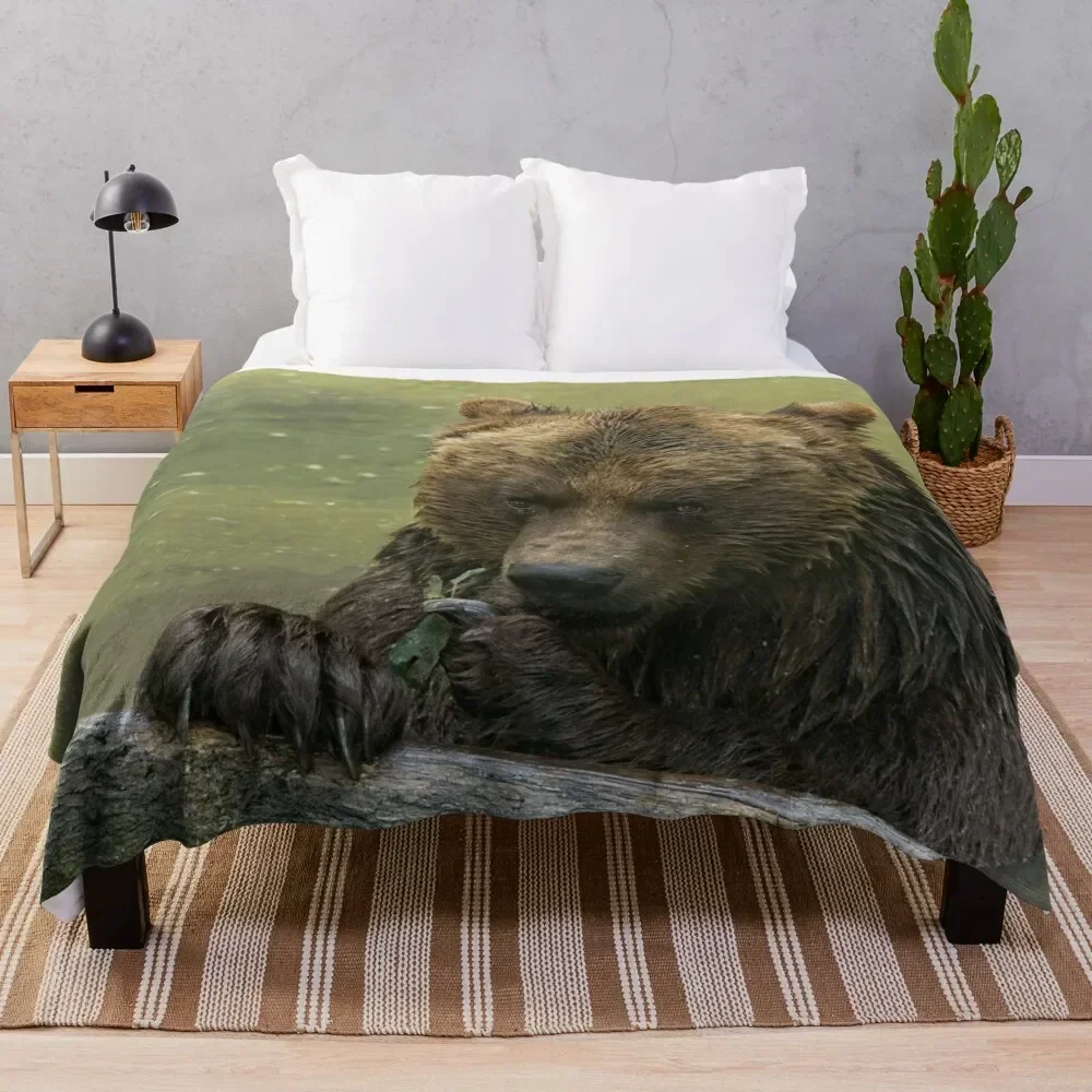 Grizzly Bear In The Lake Throw Blanket Sofas Bed Blankets