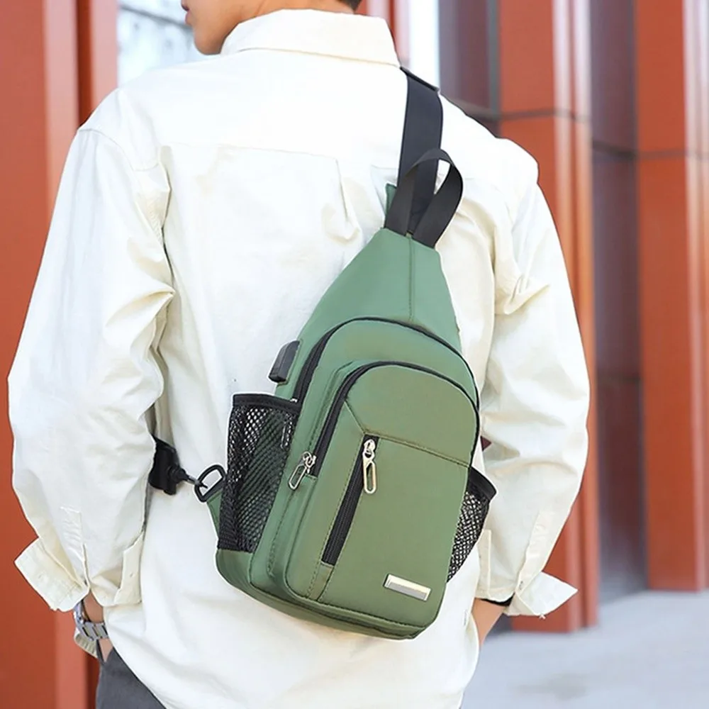 

Simple Glow Men's Chest Bag Large Capacity Waterproof Nylon Crossbody Bag Commuting Multifunctional Cycling Shoulder Bag Outdoor