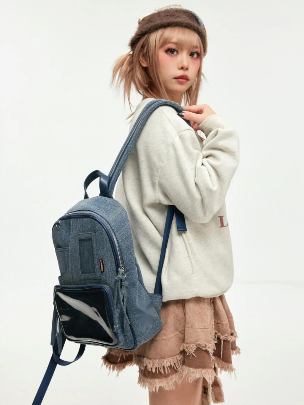 JIAERDI Harajuku Ita Bag Denim Blue Display zaini per le donne borsa da scuola per ragazze adolescenti popolare zaino trasparente Mochila