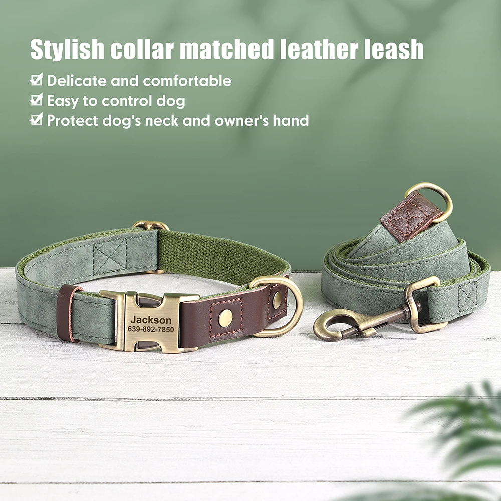 Personalisiertes Hundehalsband mit Leine aus PU-Leder, inklusive Laufleine, kostenlose individuelle Haustier-ID-Halskette für kleine und große Hunde, Mops – Detail 14