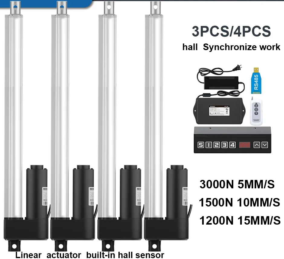 4 pieces 3000N Electric Linear Actuator Hall synchronous Control KIT 50mm 150mm 250mm 350mm 550mm 1000mm Stroke Telescopic Rod
