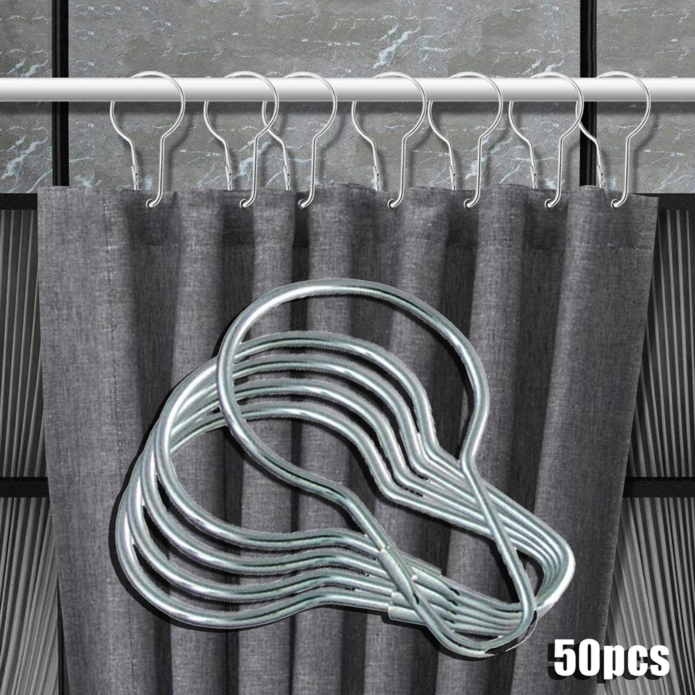 50pcs Rustproof Shower Curtain Hooks Kitchen Bathroom Hook Rings Set