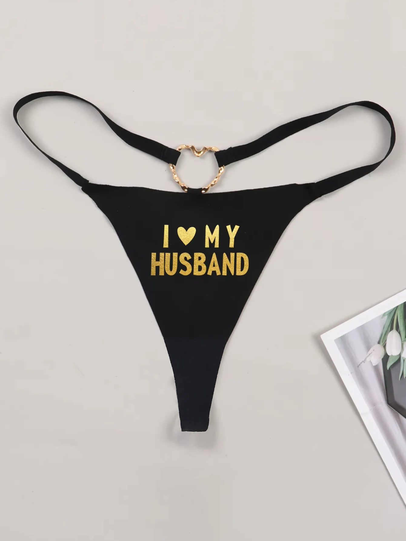 Cheeky Letter Printed G-String Underwear I Love My Husband Print Playful Seamless T-Back Bikini Thong Panties