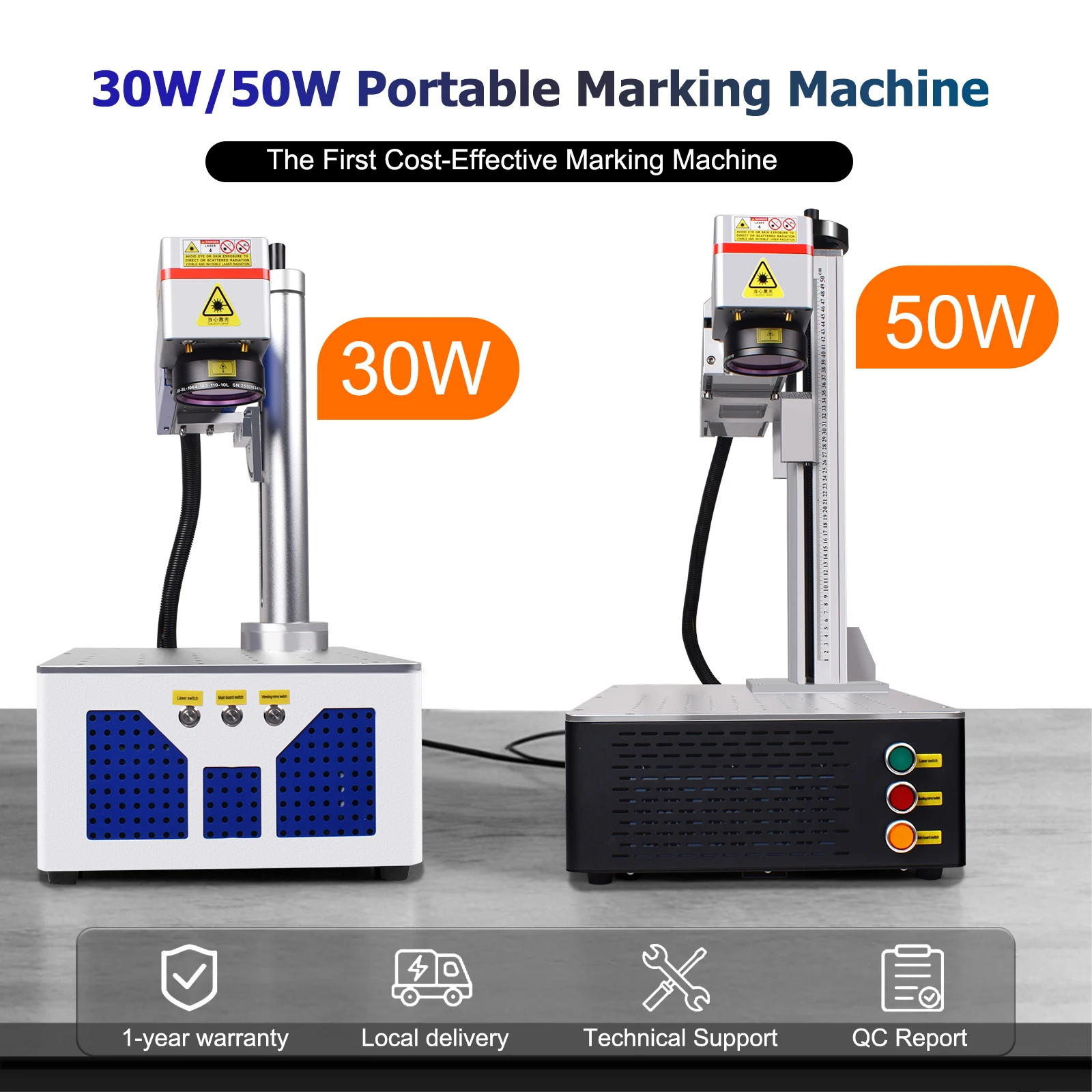 30W/50W Portable Fiber Laser Marking Machine, 0.01mm High Precision, 7000mm/s High-Speed Metal Engraver with 360° Rotatable Head & Adjustable Marking Area Customized car designs