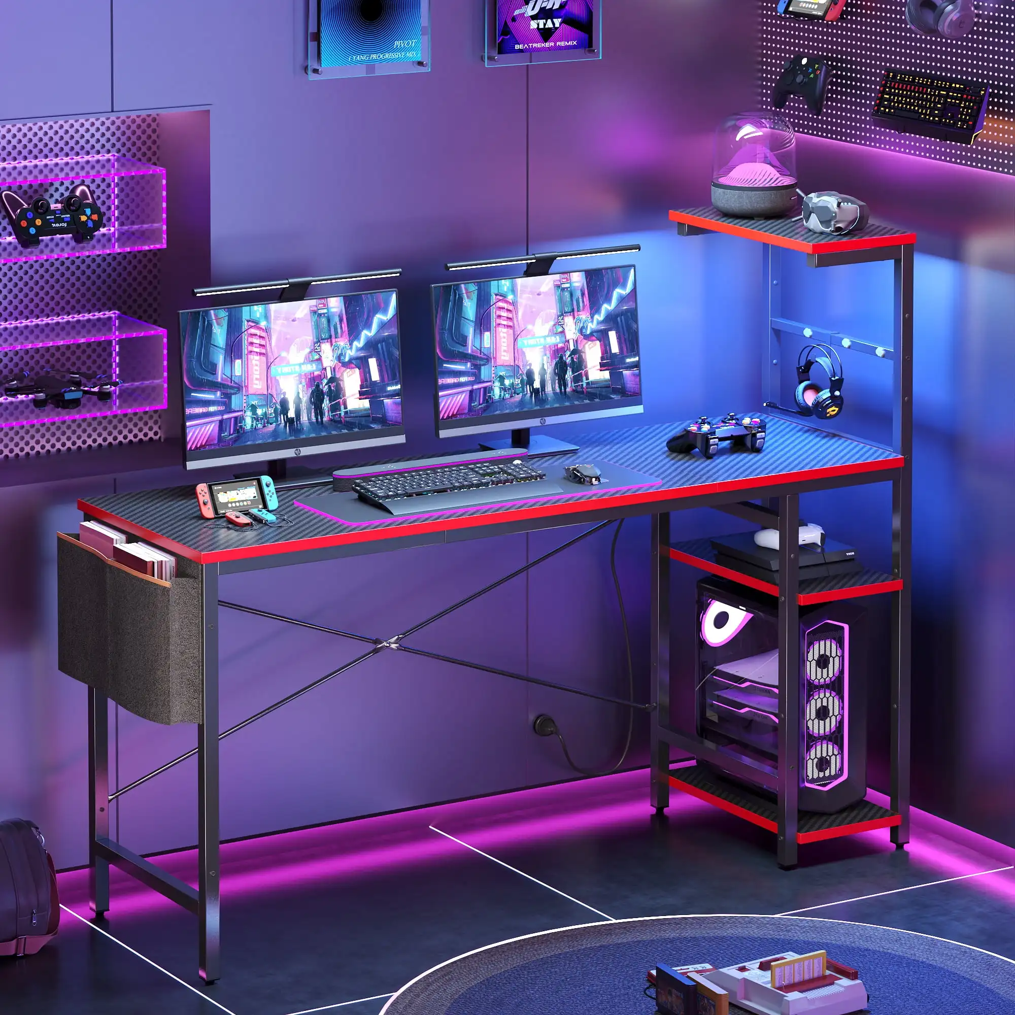 

61" Reversible Gaming Desk with PC Shelf Computer Desk