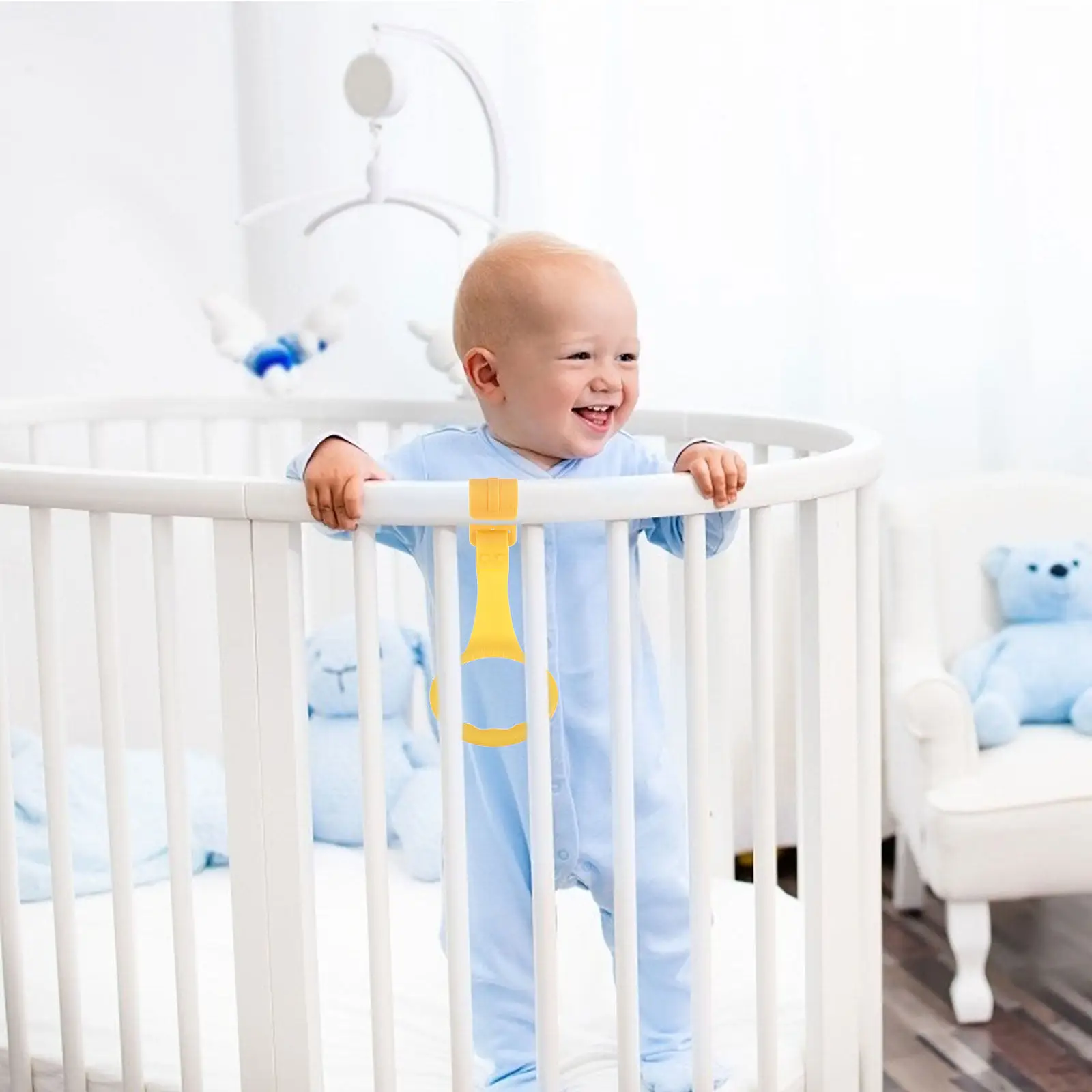 4Pcs Baby Pull Rings for Walking Training Smooth Edge Plastic Stand Up Rings Clip on Crib Rail Nursery Cot Ring Infant Pull Ring
