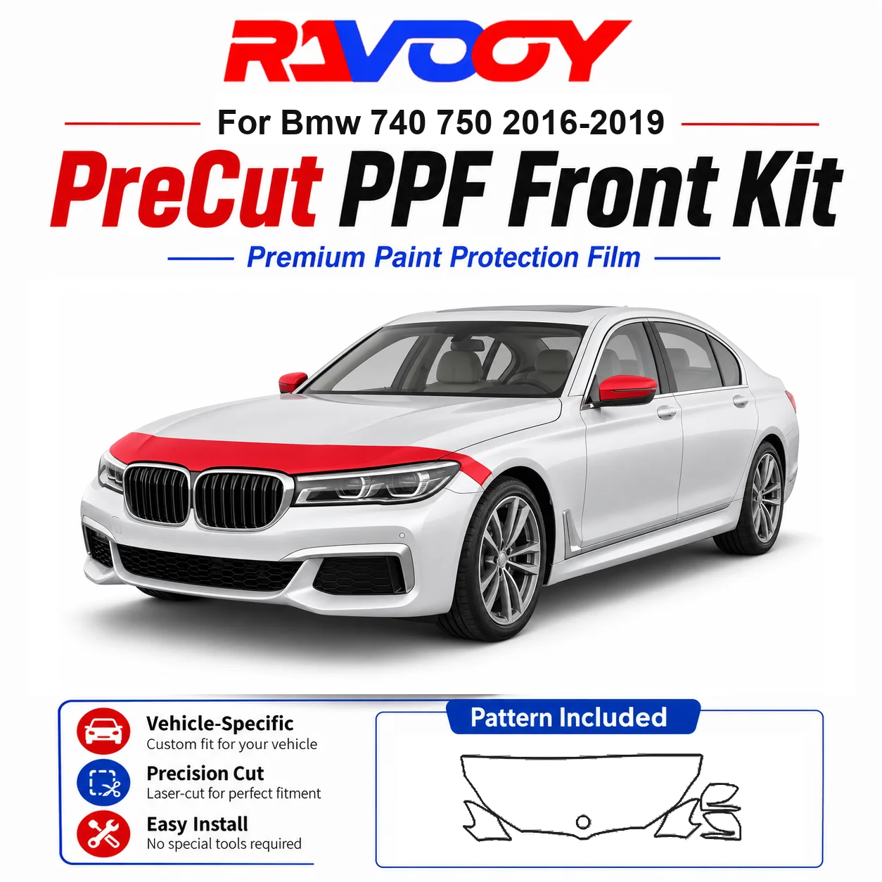 

8.5mil TPU Precut PPF Kit For BMW 740 750 2016-2019 - Hood, Fenders & Mirror Set - Self-Healing Clear Bra Film