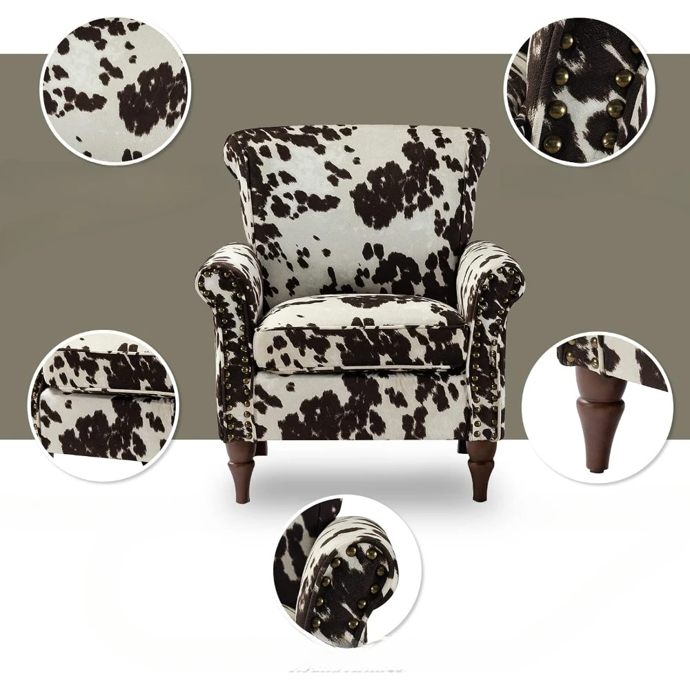 Armchair with Nailhead Trim, Floral Pattern Single Sofa Chair for Bedroom Living Room, Cowhide